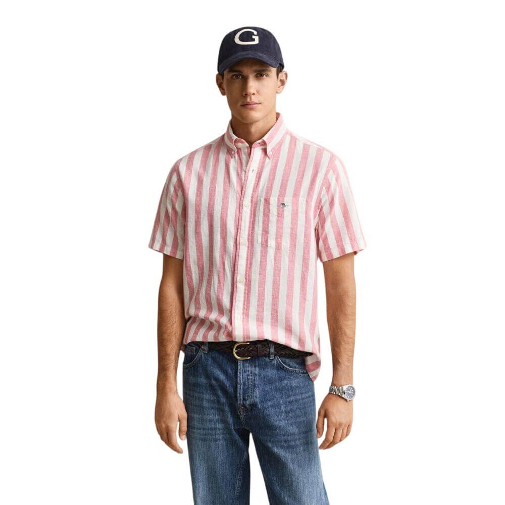 Gant Striped Linen Blend Short Sleeved Shirt